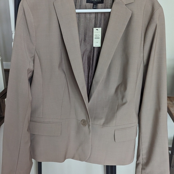 Talbots NEW wool blend Tan one button blazer size 14 - Picture 2 of 12